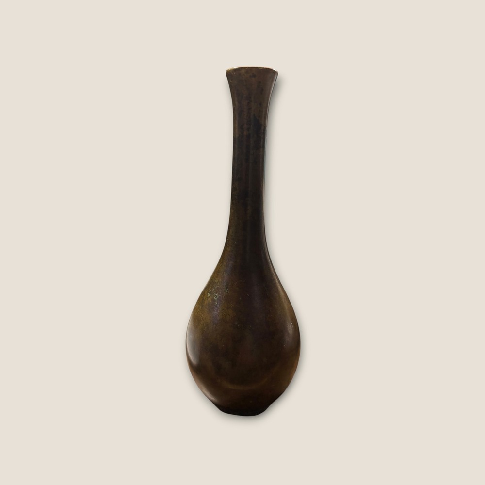Vintage Otigiri Metal Mini Bud Vase Bronze Tone Japanese Small Teardrop Neck